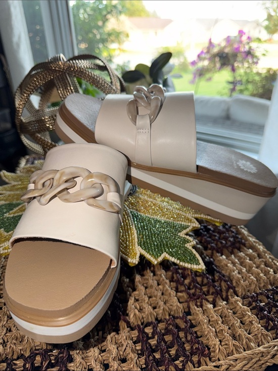 Yellow Box Shoes - Rebecca Minkoff Cream Platform Slide Sandals with Chain Trim